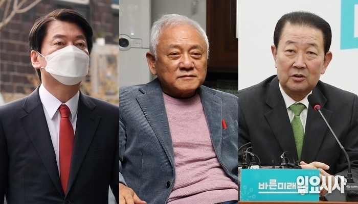 (사진 왼쪽부터)안철수 대통령직인수위원장, 김한길 전 새정치민주연합 대표, 박주선 국회 부의장 ⓒ고성준 기자