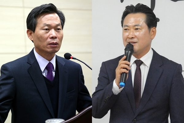 (사진 왼쪽부터)보령·서천 지역에 출마한 더불어민주당 나소열 지역위원장과 국민의힘 장동혁 전 대전시당 위원장&nbsp;