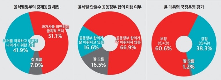 윤석열정부의 일제 강제동원 해법, 윤석열·안철수 공동정부 합의 이행 여부, 윤 대통령의 국정운영 평가 설문조사 결과 ⓒ&amp;lt;뉴스토마토&amp;gt;